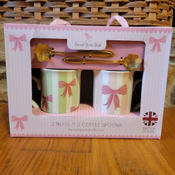 Coquette bow set of two mugs and stirrers Harvest Green Studio - Picture 1 of 6